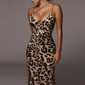 2020 leopard thin spaghetti straps midi dress elegant bodycon party